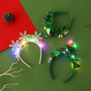Коледна лента за глава с LED светлини Снежинка Xmas Tree лента за коса 2023 Коледни украси за дома Момичета Жени Новогодишни подаръци