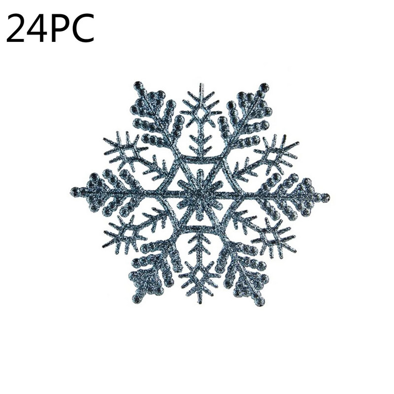 24db műanyag arany ezüst csillogó por hópehely karácsonyi díszek medál karácsonyfa dekoratív függő hópehely