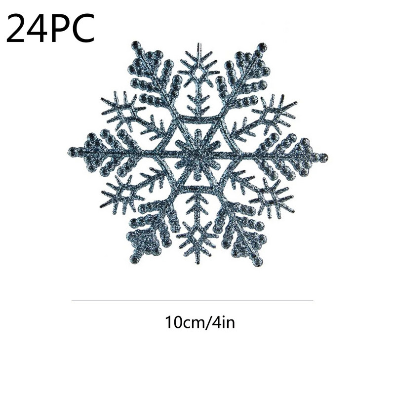 24db műanyag arany ezüst csillogó por hópehely karácsonyi díszek medál karácsonyfa dekoratív függő hópehely