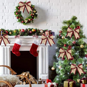 Klasisks Ziemassvētku dizains Rūtains lina lentes rullītis Svētku bantes rotā siksnas Ziemassvētku eglītes aksesuārus, kas viegli neizbalē