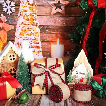 Κλασικό χριστουγεννιάτικο σχέδιο καρό λινό ρολό κορδέλα γιορτινούς φιόγκους Διακοσμούν ιμάντες χριστουγεννιάτικο δέντρο αξεσουάρ που δεν ξεθωριάζουν εύκολα