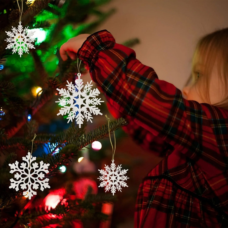 3gab Ziemassvētku balti plastmasas mirdzoši sniegpārslu rotājumi, Ziemassvētku rotājumi, svētku aksesuāri, mājas dekorēšana, ainas dekorēšana