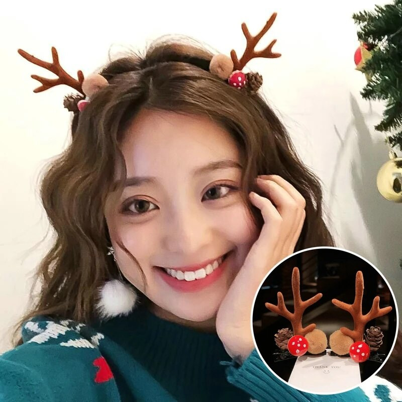 2 kom/set božićne kopče za djevojčice slatke ukosnice s jelenjim ušima hvataljke za kosu dječje božićne ukosnice od rogova ukosnice dodaci za kosu