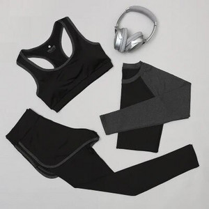 Jaunums Sporta komplekts Sieviešu sporta apģērbs Quick Dry Joga Set Off Krūšturis + Drēbes + Bikses Sporta zāle Skriešanas vingrošana Jogas Uzvalka Tops