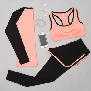Jaunums Sporta komplekts Sieviešu sporta apģērbs Quick Dry Joga Set Off Krūšturis + Drēbes + Bikses Sporta zāle Skriešanas vingrošana Jogas Uzvalka Tops