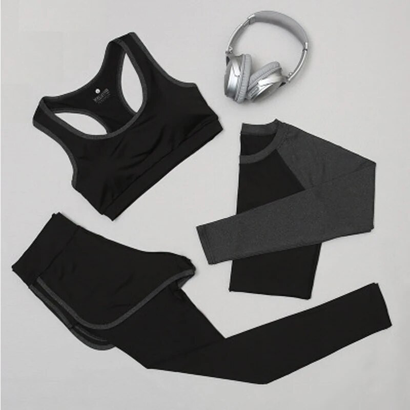 Jaunums Sporta komplekts Sieviešu sporta apģērbs Quick Dry Joga Set Off Krūšturis + Drēbes + Bikses Sporta zāle Skriešanas vingrošana Jogas Uzvalka Tops