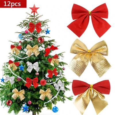 12 gab Ziemassvētku loki Ziemassvētku eglīšu rotājumi Aksesuāri DIY vainags Bowknot Noel Navidad 2024 Jaungada dāvanu iepakojuma piederumi