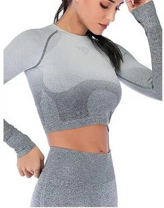 2PCS Energy Women Yoga Set Gym Seamless Ombre Gradient Leggings+Top dugih rukava Sportsko odijelo za vježbanje Ženski set za fitness Active We