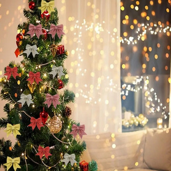 2бр. Коледни златни лъкове Коледно дърво Орнаменти с лък Коледна блестяща лента с лък Декор за коледно дърво Нова година 2024 Navidad