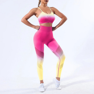 Χωρίς ραφή Gradient Yoga Σετ 2 τεμαχίων Γυμναστήριο Crop Top Σουτιέν ψηλόμεσο κολάν άρσης ισχίων αθλητικό κοστούμι γυμναστικής Ρούχα γυμναστικής