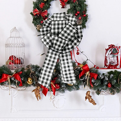 Lanena velika vrpca Mašna Božićni ukras Rešetkasta šav Mašna Božićno drvce Dekoracija vrata Zidni privjesak Mašna Cvjetna kugla