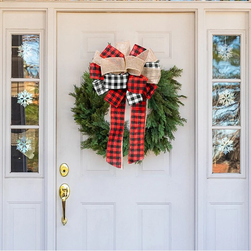 Lanena velika vrpca Mašna Božićni ukras Rešetkasta šav Mašna Božićno drvce Dekoracija vrata Zidni privjesak Mašna Cvjetna kugla