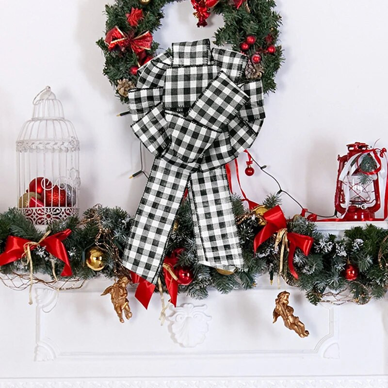 Lanena velika vrpca Mašna Božićni ukras Rešetkasta šav Mašna Božićno drvce Dekoracija vrata Zidni privjesak Mašna Cvjetna kugla