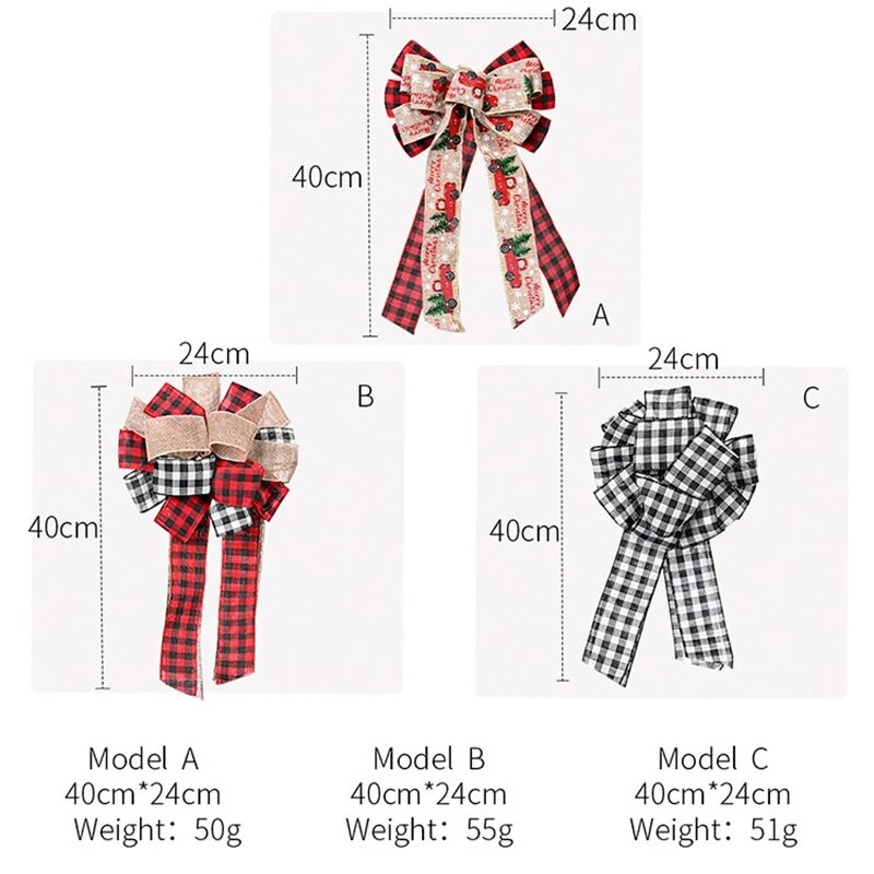 Lanena velika vrpca Mašna Božićni ukras Rešetkasta šav Mašna Božićno drvce Dekoracija vrata Zidni privjesak Mašna Cvjetna kugla