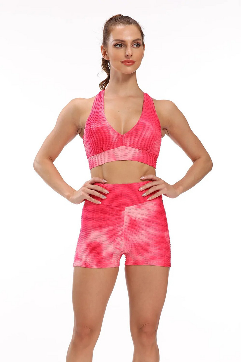 Sportski grudnjak i kratke hlače s duginim bojama na vezivanje Sportski grudnjak i kratke hlače Rastezljive sportske majice s visokim strukom Push Up kratke hlače za teretanu Odijelo za vježbanje Sportska odjeća