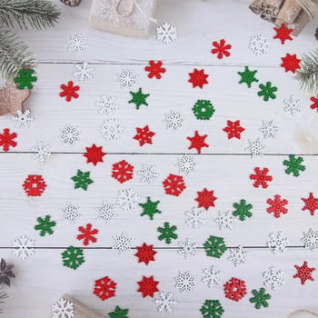 Дървени занаяти, смесени с червени бели зелени снежинки Дървени стърготини Коледни дървени стърготини Творчески декорации за дома