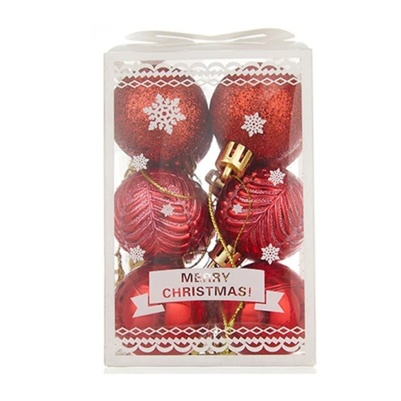 12kom set kuglica za božićno drvce Okrugli točkasti ukras u obliku pahulje s prugama s prozirnom kutijom DIY dekoracije za svečane zabave