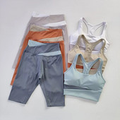 2GB Sieviešu jogas komplekts Trenažieru šortu komplekts Seksīgs sporta krūšturis Bezšuvju fitnesa šorti Skriešanas Apģērbs Sporta apģērbs Treniņa komplekts Sporta tērps