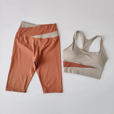 2GB Sieviešu jogas komplekts Trenažieru šortu komplekts Seksīgs sporta krūšturis Bezšuvju fitnesa šorti Skriešanas Apģērbs Sporta apģērbs Treniņa komplekts Sporta tērps