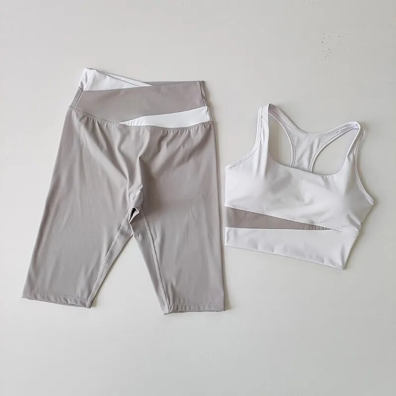 2GB Sieviešu jogas komplekts Trenažieru šortu komplekts Seksīgs sporta krūšturis Bezšuvju fitnesa šorti Skriešanas Apģērbs Sporta apģērbs Treniņa komplekts Sporta tērps