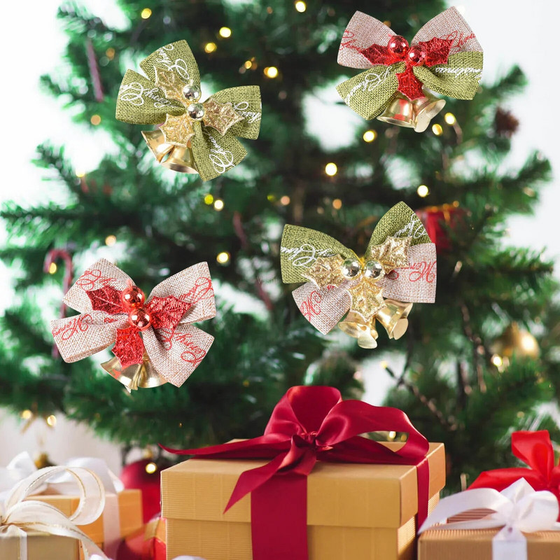 Svjetlucava božićna vrpca, mašna sa zvončićima, ukrasi za božićno drvce, viseći ukrasi za zabave, vijenci, božićni ukrasi s mašnama