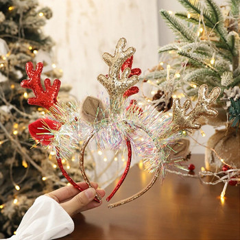 Коледна лента за коса Златна, червена лента за глава с камбана от рог на лос Весела Коледа Подаръци за деца Честита Нова Година Парти Декорация Шапки с пайети