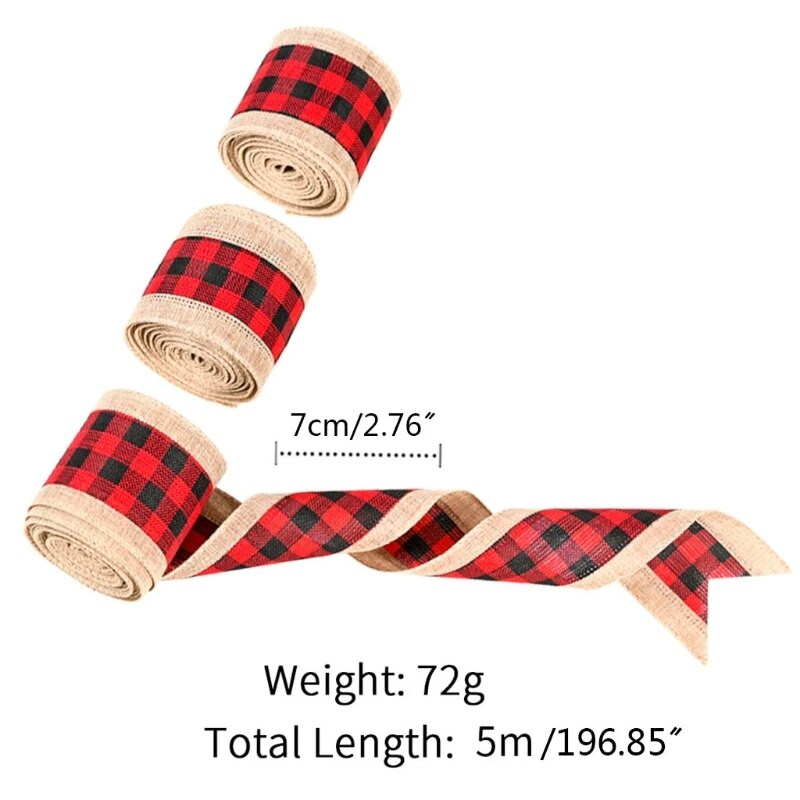 Karirano žičano božićno tkanje Prirodna južna tkanina Vrpca za umatanje vjenčanih darova DIY Vrpce Rolne Dekor S06 21