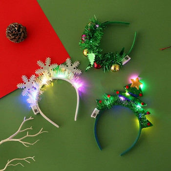 LED светлина Коледна лента за глава Elk Horn Snowflake Xmas Tree Headware 2023 Коледна украса за дома Момичета Жени Новогодишен подарък