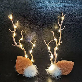 Цветна светла шнола за коса с еленов рог Модни уши Коледна щипка за коса Аксесоари Лента за глава с еленов рог Шапка с LED светлина