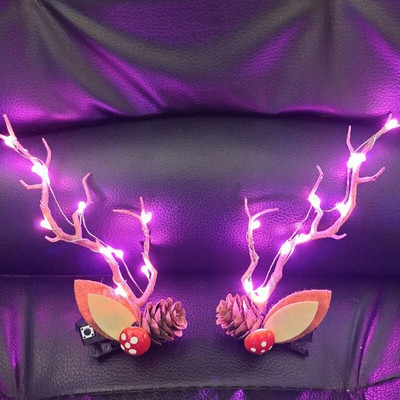 Spalvinga šviesi rago plaukų segtukas mados ausys kalėdinės plaukų segtukų priedai Antler galvos apdangalas Galvos apdangalas su LED šviesa