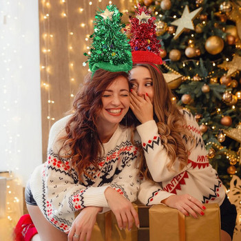 Χριστουγεννιάτικα αστεία στεφάνι με παγιέτες Creative Shining Stars Χαρούμενα χριστουγεννιάτικα στολίδια με φωτεινό καπέλο LED για πάρτι