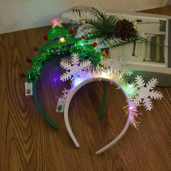 Коледна светеща лента за глава Снежинки Коледни елхи Лента за глава Прекрасна LED светлинна лента за глава Мигаща лента за коса Коледен парти декор