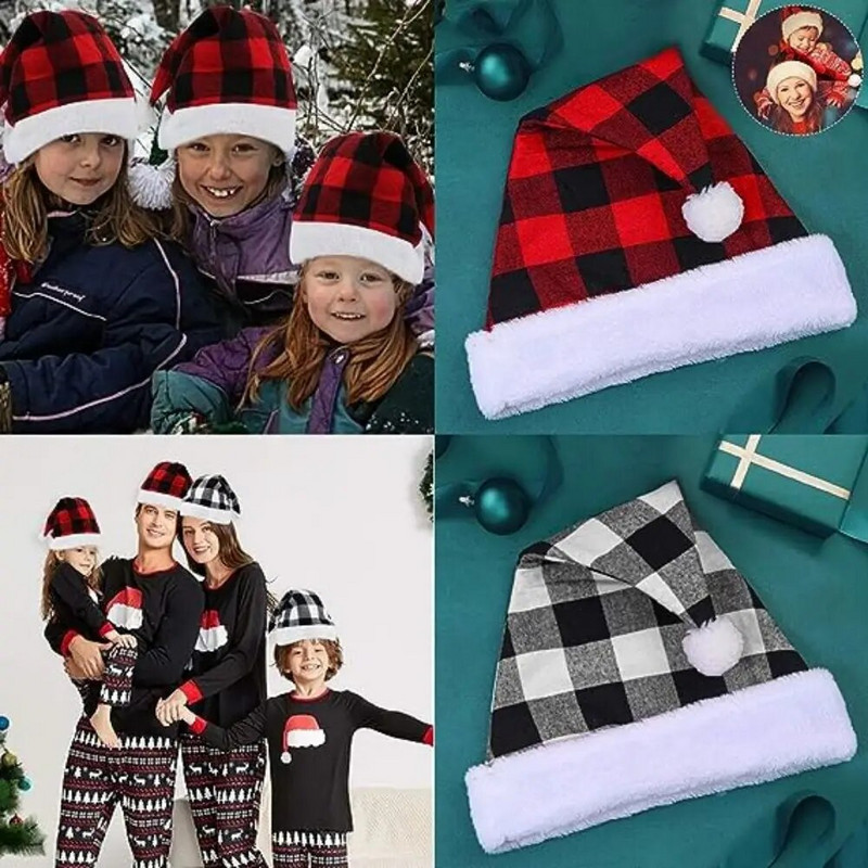 Božićni ukrasi, crvena i crna karirana luksuzna haljina za odrasle s volanima za zabavu, 2 kom