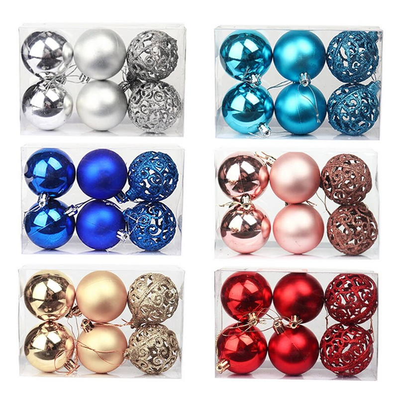 6 komada božićnih kuglica, svjetlucava šuplja kugla, viseći ukrasi za božićno drvce za kućni vrt, privjesak za svatove 6 cm
