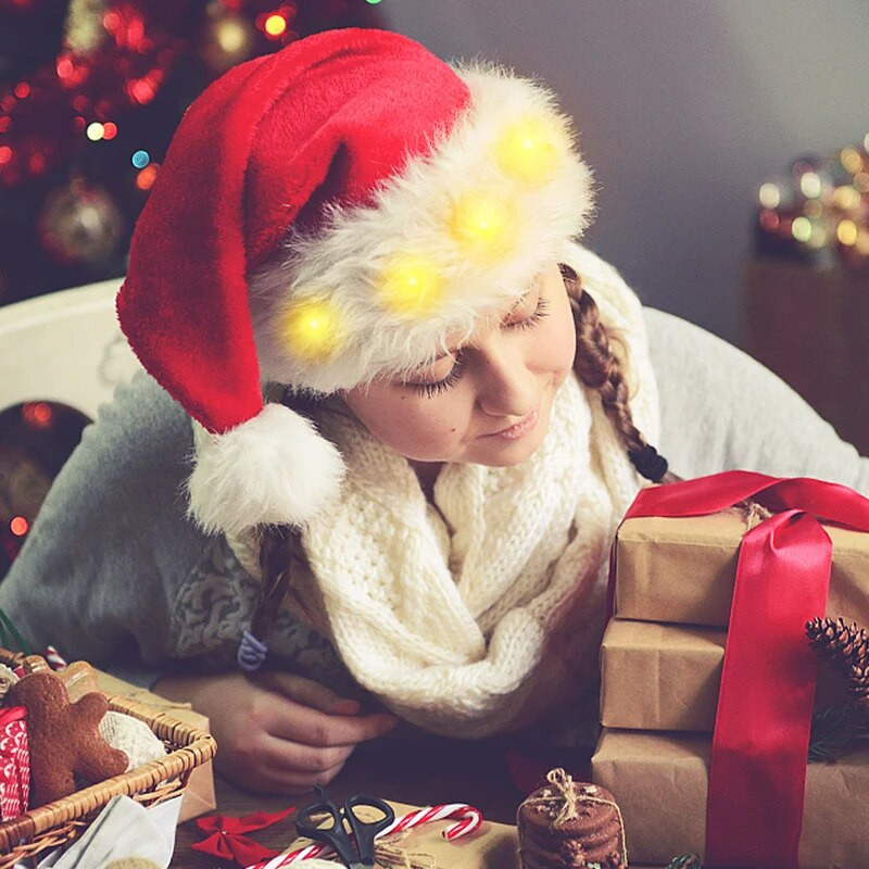 LED Ziemassvētku cepure iedegta vāciņš Ziemassvētku vecīša cepure Sniegavīrs Alnis Ziemassvētku cepure pieaugušam bērnam Jaungada dekorēšana Navidad Ziemassvētku dāvana 2023 Jaunums