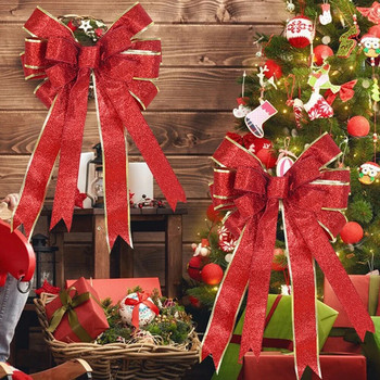 Червена коледна панделка Ленти Висящи декорации Голям бантик Подарък Орнаменти за коледно дърво Коледен парти Декор Нова година 2023