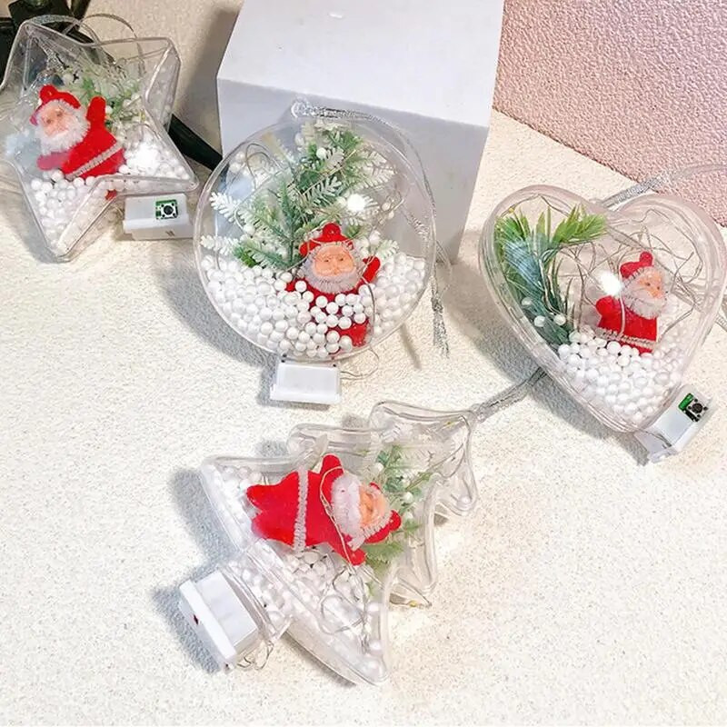 Caurspīdīgi aizpildāmi Ziemassvētku rotājumi DIY gaismas mirdzoši Ziemassvētku eglītes kulons, caurspīdīgs aizpildāms ornaments Helovīna ballītei Sākums