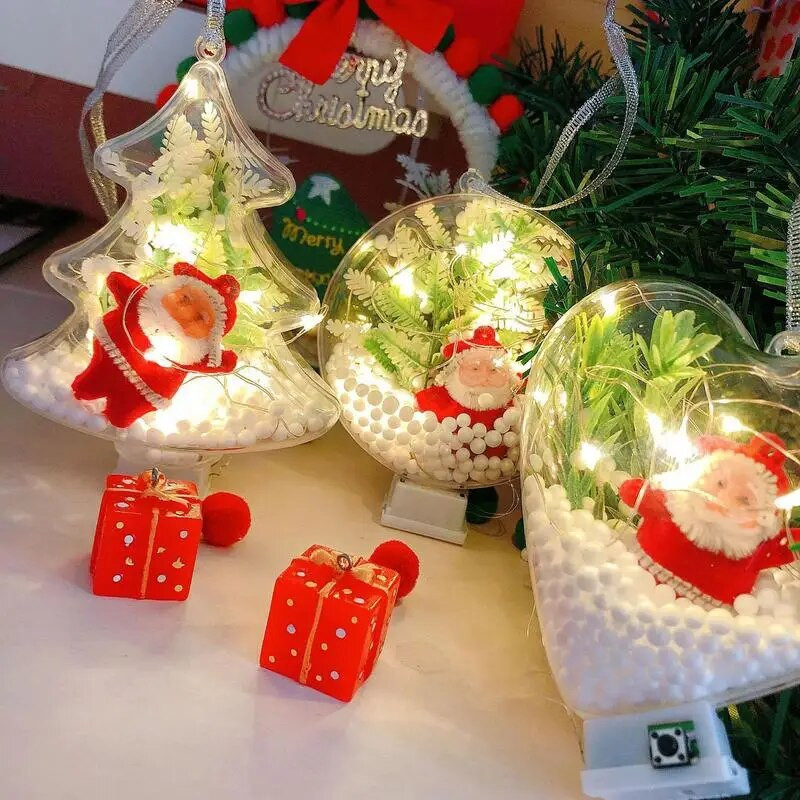 Caurspīdīgi aizpildāmi Ziemassvētku rotājumi DIY gaismas mirdzoši Ziemassvētku eglītes kulons, caurspīdīgs aizpildāms ornaments Helovīna ballītei Sākums