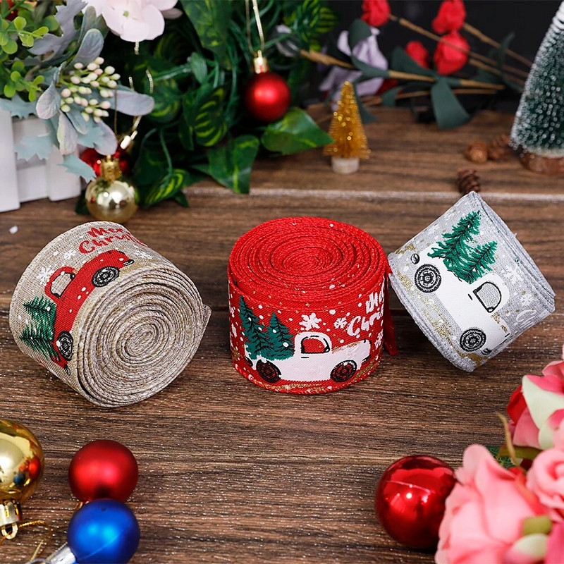 5 m/rola Božićna vrpca s ispisom automobila Žičana vrpca od vreće DIY Mašne za vijenac Ukras za božićno drvce Navidad Nova godina 2023.