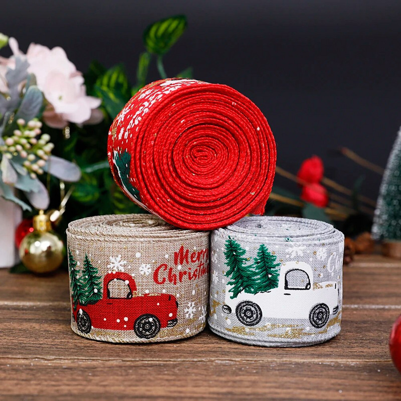 5 m/rola Božićna vrpca s ispisom automobila Žičana vrpca od vreće DIY Mašne za vijenac Ukras za božićno drvce Navidad Nova godina 2023.