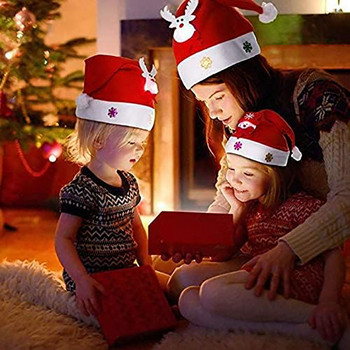 Коледна шапка с LED светлина Коледни декорации 2023 Navidad Коледна шапка за деца Възрастни деца Подарък за Нова година 2024