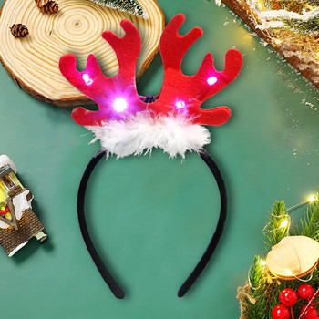 Коледни LED ленти за глава Snowman Xmas Tree Bow Deer Horn лента за глава с LED светлина Navidad Новогодишен подарък Коледна украса