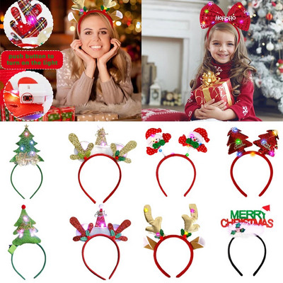 Χριστουγεννιάτικα LED Headbands Snowman Xmas Tree Bow Deer Horn Headband with LED Light Navidad Πρωτοχρονιάτικο Δώρο Χριστουγεννιάτικα Διακοσμητικά