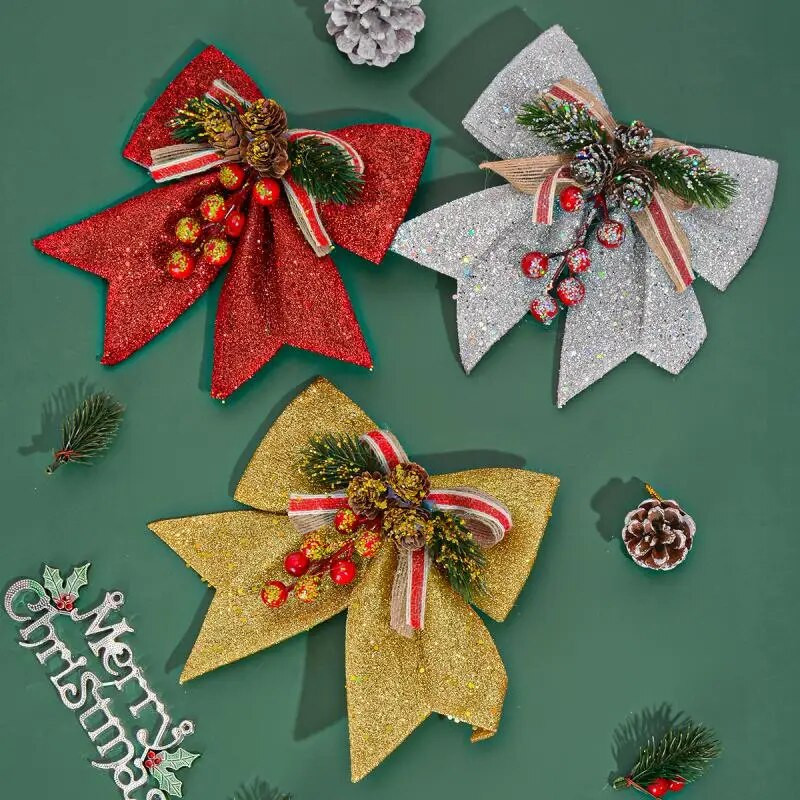 Zlatne/crvene božićne mašne Šišarke zlatne boje u prahu Xmastree ukrasni ukrasi Potrepštine za novogodišnju zabavu