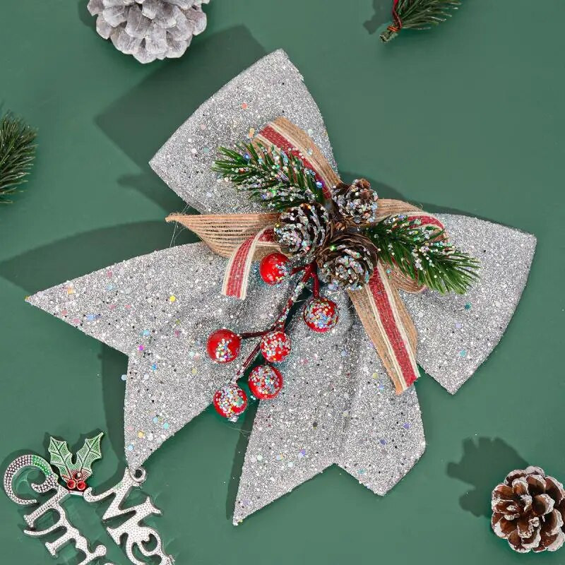 Zlatne/crvene božićne mašne Šišarke zlatne boje u prahu Xmastree ukrasni ukrasi Potrepštine za novogodišnju zabavu