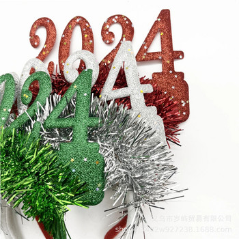 Червена Зелена Сребърна Коледна лента за глава номер 2024 Честита Нова Година Лента за коса Merry Christmasma Подпори за снимки Честита Нова Година 2024 Очила