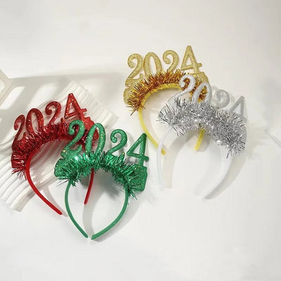 Червена Зелена Сребърна Коледна лента за глава номер 2024 Честита Нова Година Лента за коса Merry Christmasma Подпори за снимки Честита Нова Година 2024 Очила