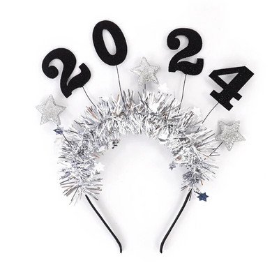 Laimīgu Jauno gadu 2024. gada galvas saite, mirdzoša flitera Ziemassvētku galvassega bērniem, pieaugušajiem, Ziemassvētku vecgada ballīte, matu aksesuāri, foto rekvizīti