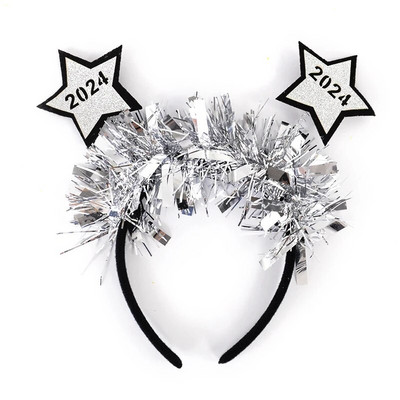 Laimīgu Jauno gadu 2024. gada galvas saite, mirdzoša flitera Ziemassvētku galvassega bērniem, pieaugušajiem, Ziemassvētku vecgada ballīte, matu aksesuāri, foto rekvizīti