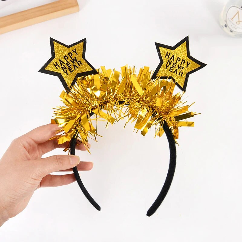 Laimīgu Jauno gadu 2024. gada galvas saite, mirdzoša flitera Ziemassvētku galvassega bērniem, pieaugušajiem, Ziemassvētku vecgada ballīte, matu aksesuāri, foto rekvizīti